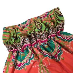 R. Rosy Maxi Bohemian Dress Elastic Top Braless‎ Colorful Print Womens Sz Large